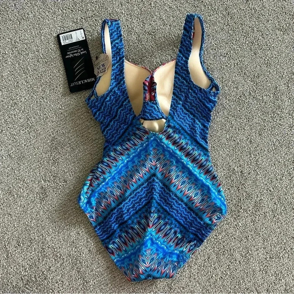 Miraclesuit Blue and Pink One Piece Swimsuit - Picture 4 of 7